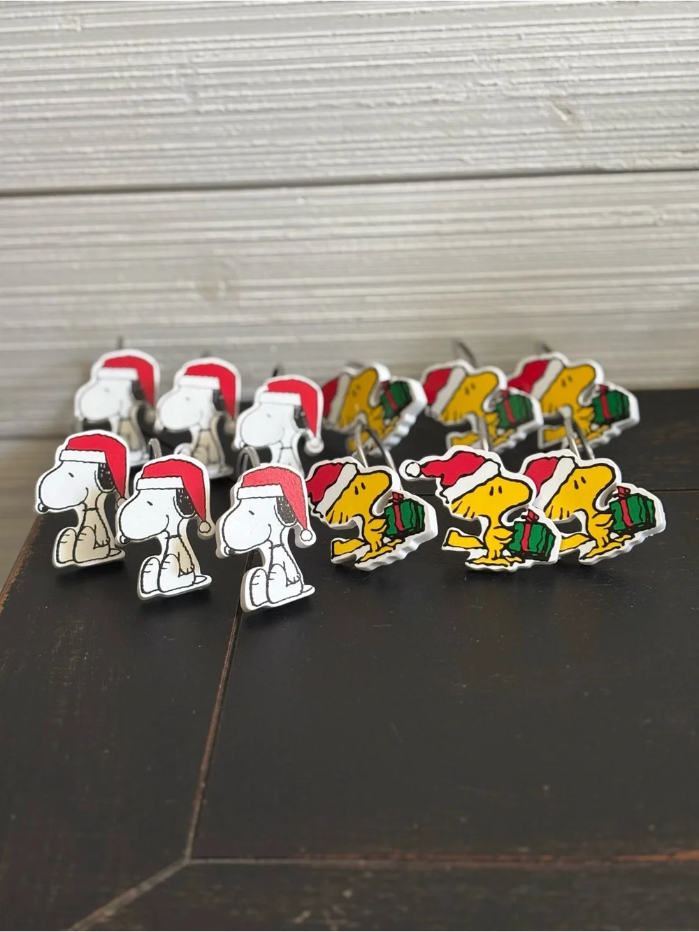 Peanuts Snoopy & Woodstock Christmas Holiday Shower Curtain Hooks Set Of 12